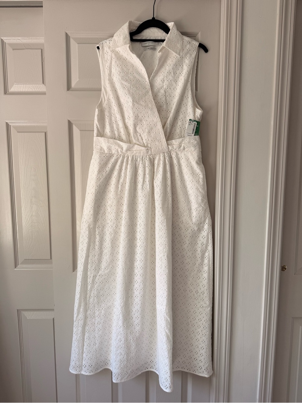 Simons White Sleeveless Eyelet Wrap-Style Midi Dress